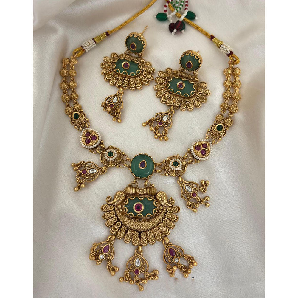 Jewel Addiction  Designer Pota Stone and Pearl Elegant Necklace Set