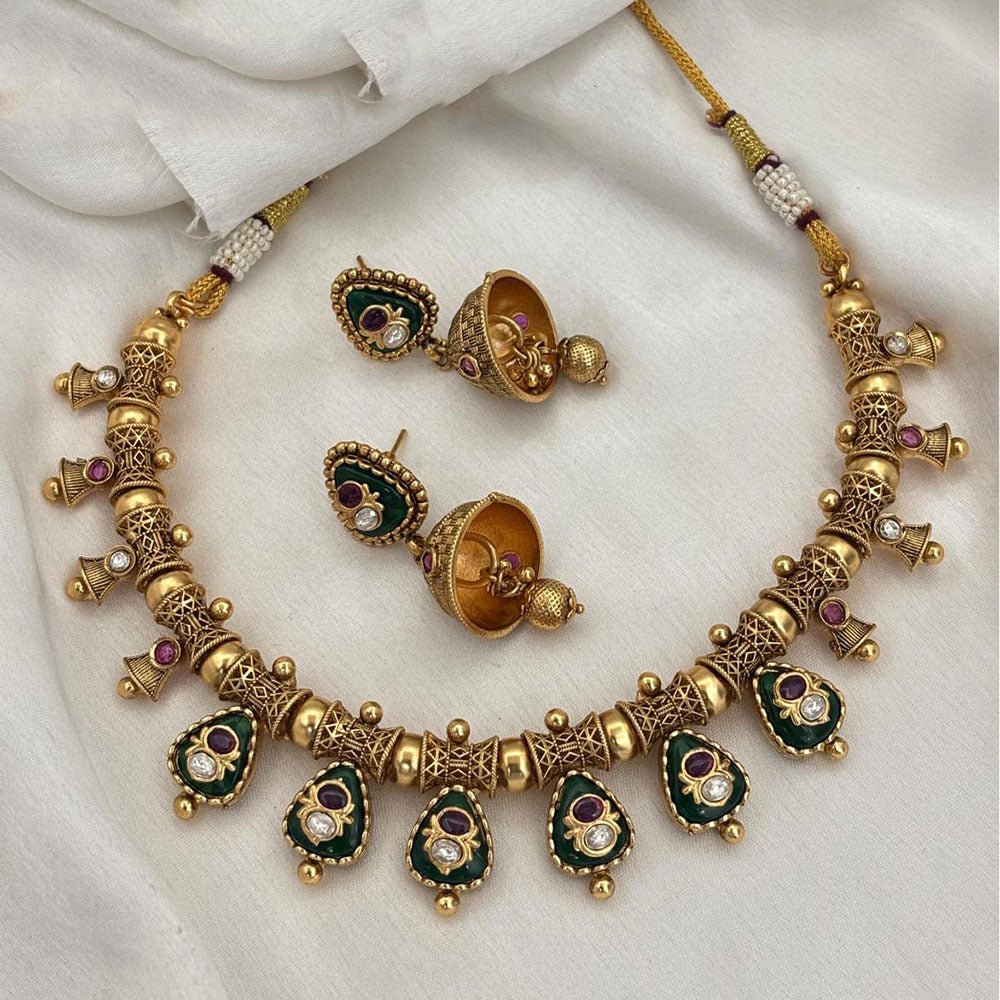 Jewel Addiction  Designer Pota Stone and Pearl Elegant Necklace Set