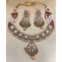 Jewel Addiction  Designer Pota Stone and Pearl Elegant Necklace Set