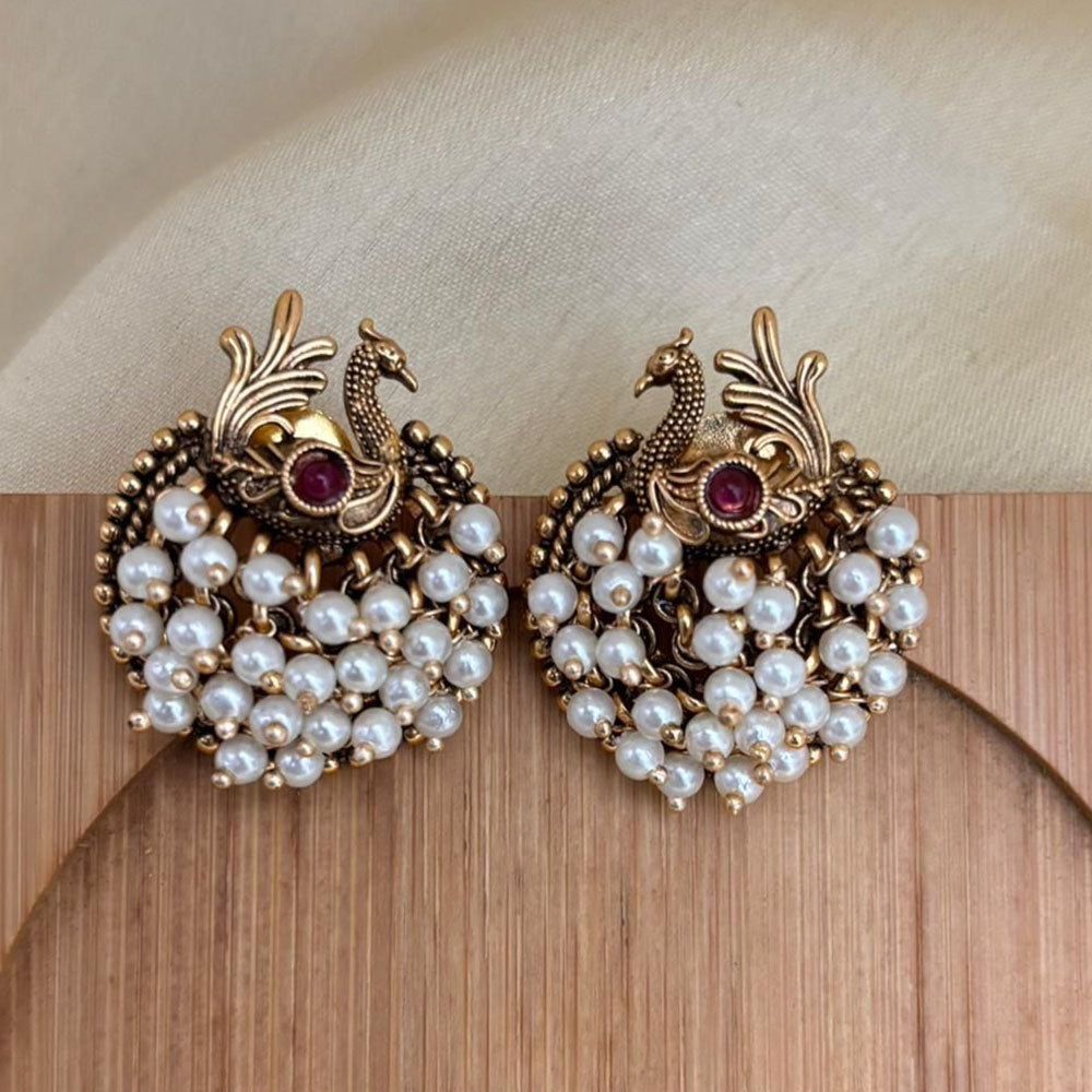 Jewel Addiction Royal Peacock Pota Stone And Pearl Stud Earrings