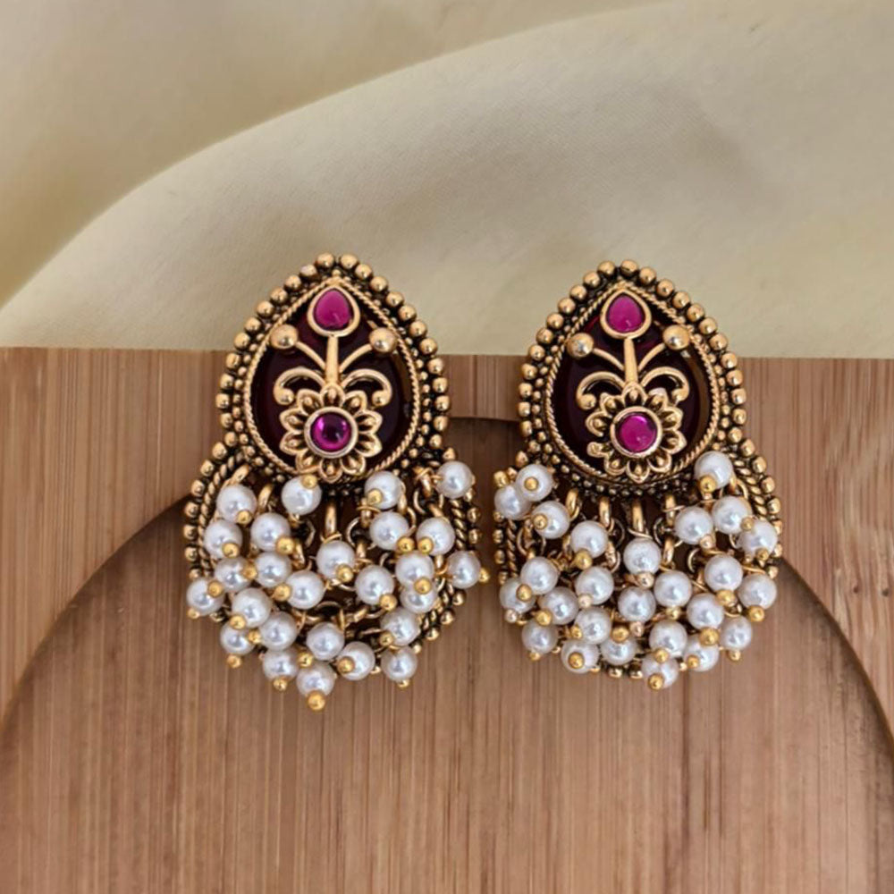 Jewel Addiction Pota Stone And Pearl Cluster Dangler Earrings