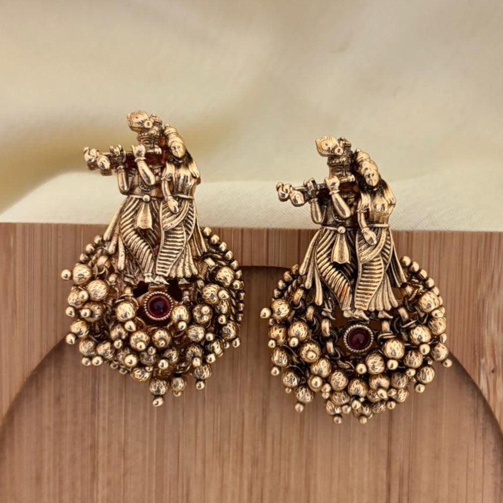 Jewel Addiction Traditional Temple Style Pota Stone And Pearl Dangler Earrings