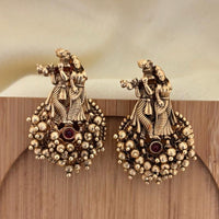 Jewel Addiction Traditional Temple Style Pota Stone And Pearl Dangler Earrings