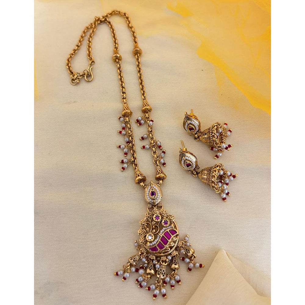 Jewel Addiction Designer Pota Stone And Pearl Long Necklace Set