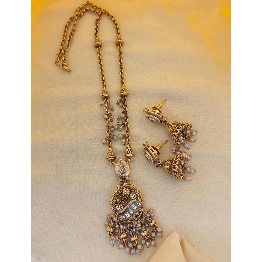 Jewel Addiction Designer Pota Stone And Pearl Long Necklace Set