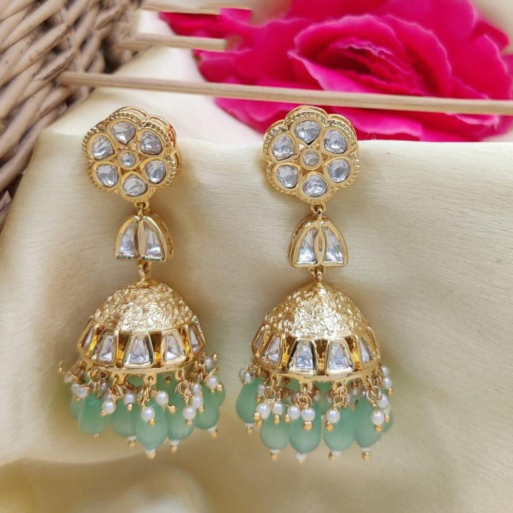 Jewel Addiction Polki Kundan Stone And Beads Designer Jhumki Earrings