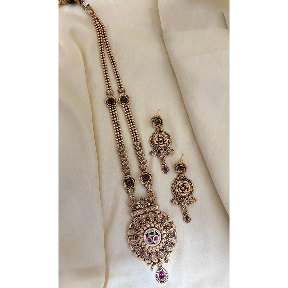 Jewel Addiction Ethnic Pota Stone And Pearl Long Necklace Set