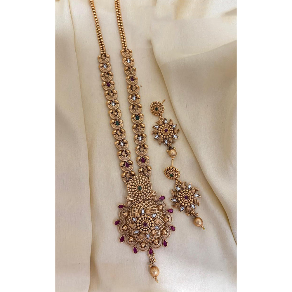 Jewel Addiction Ethnic Pota Stone And Pearl Long Necklace Set