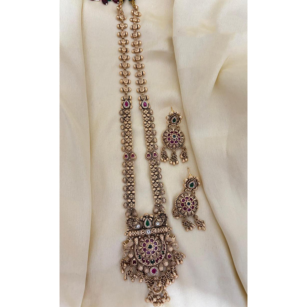 Jewel Addiction Ethnic Pota Stone And Pearl Long Necklace Set