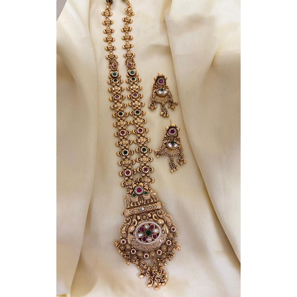 Jewel Addiction Ethnic Pota Stone And Pearl Long Necklace Set