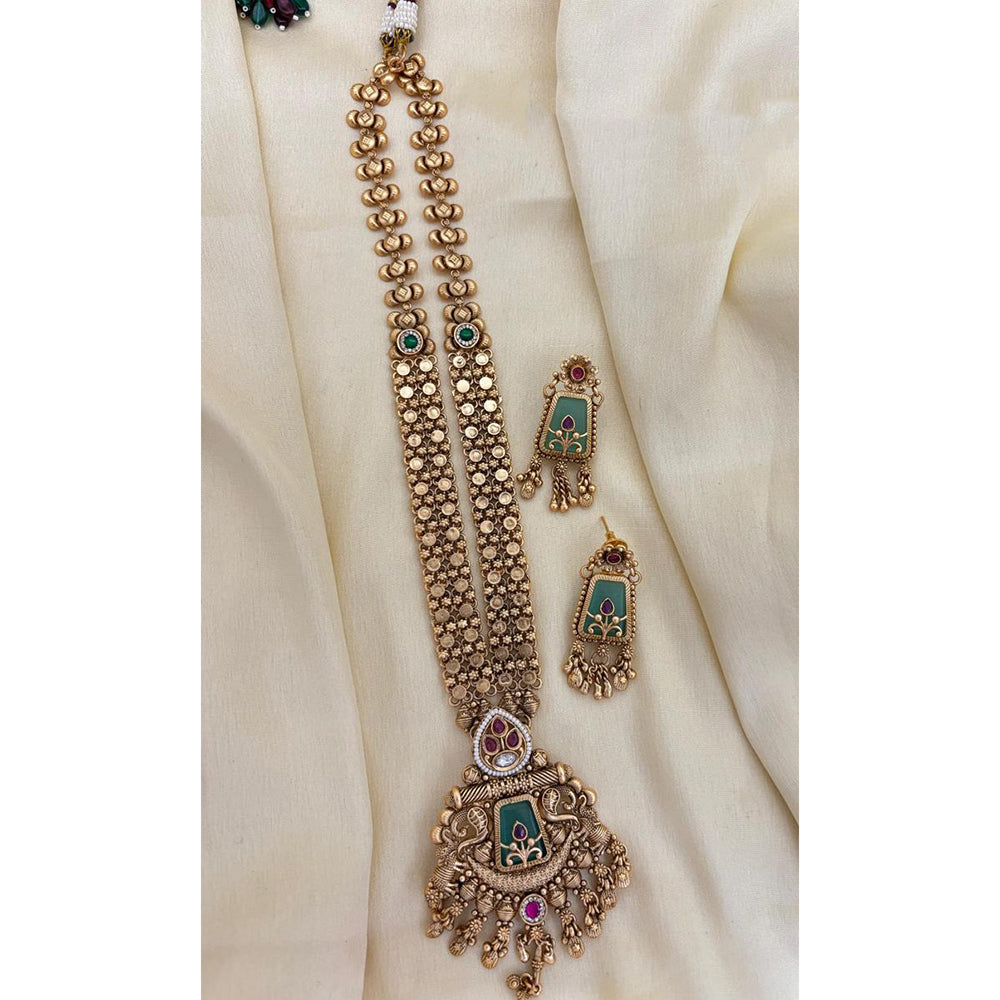 Jewel Addiction Ethnic Pota Stone And Pearl Long Necklace Set