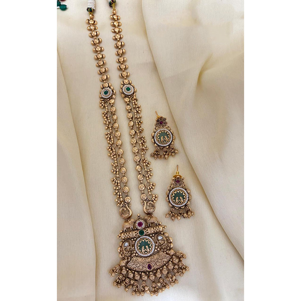 Jewel Addiction Ethnic Pota Stone And Pearl Long Necklace Set