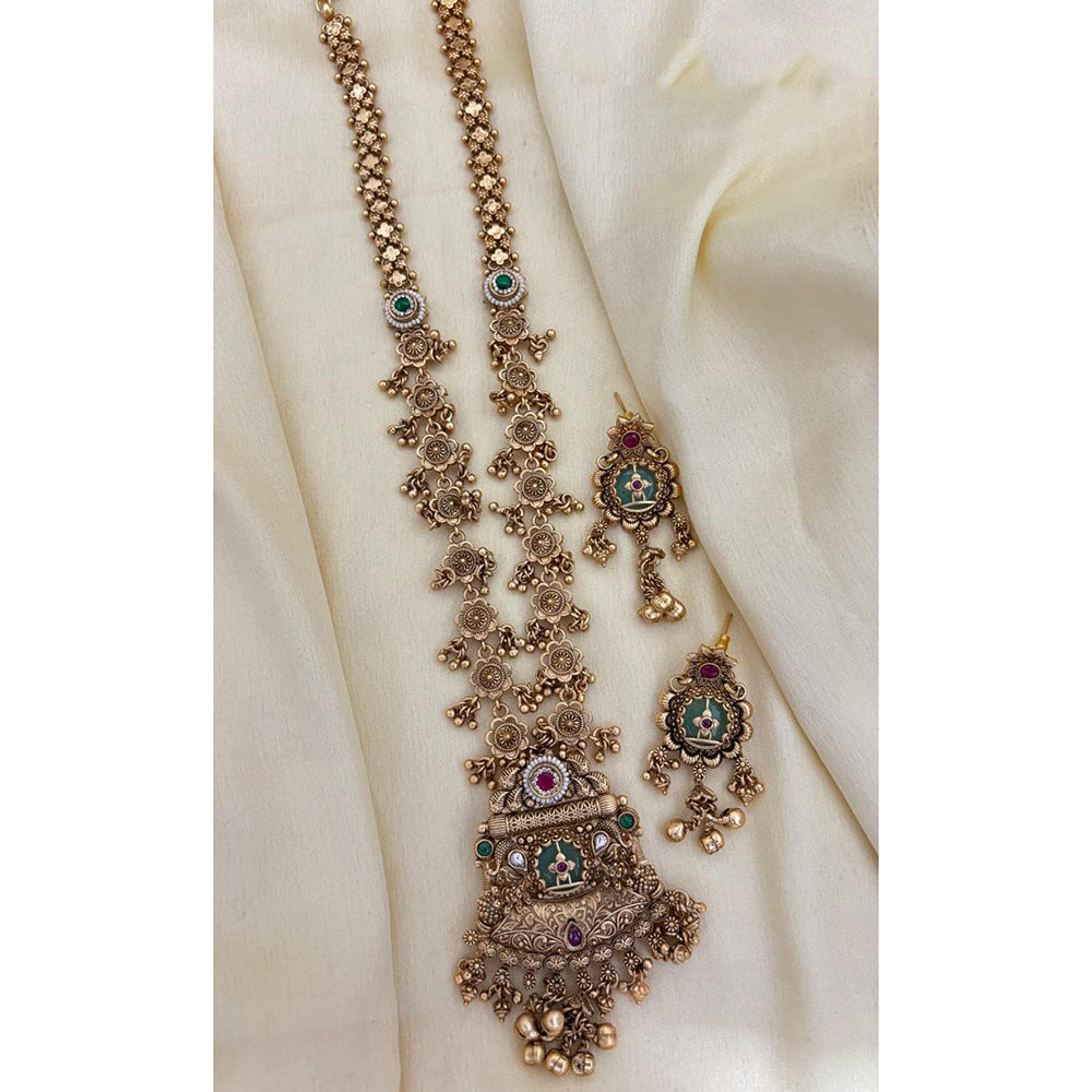 Jewel Addiction Ethnic Pota Stone And Pearl Long Necklace Set