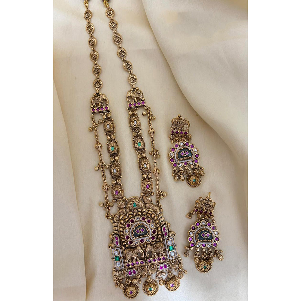 Jewel Addiction Ethnic Pota Stone And Pearl Long Necklace Set