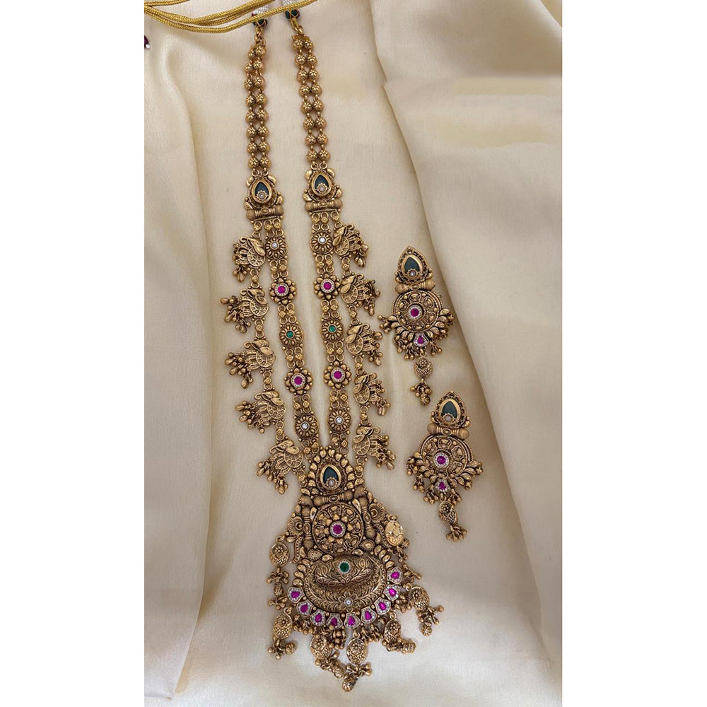 Jewel Addiction Ethnic Pota Stone And Pearl Long Necklace Set