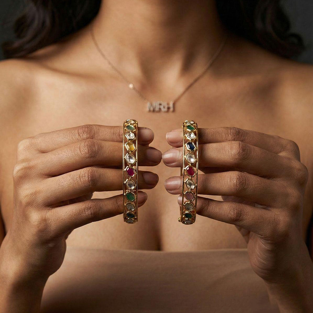 Jewel Addiction Designer Polki Kundan Stone Bangle Set