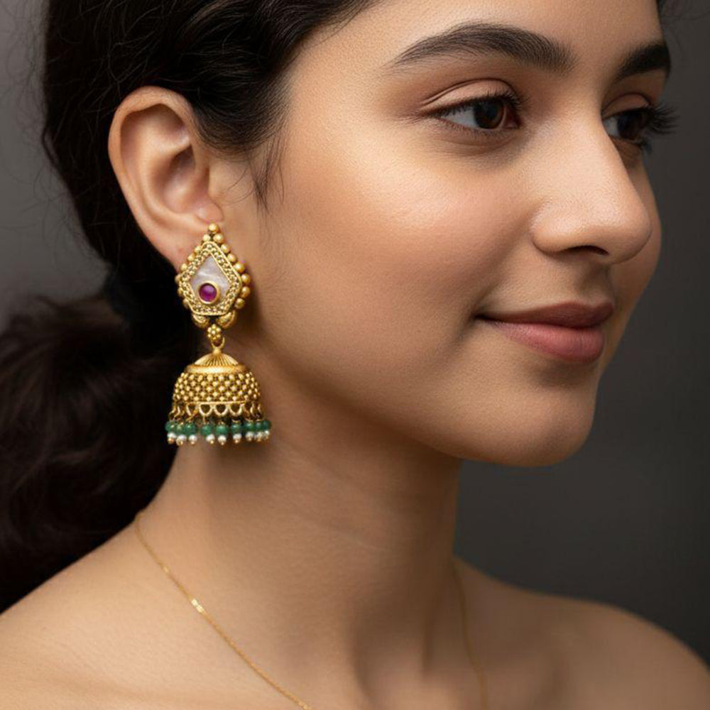Jewel Addiction Designer Pota Stone And Pearl Jhumki Earrings