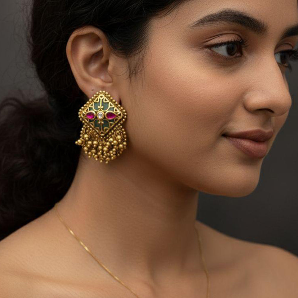 Jewel Addiction Designer Pota Stone And Pearl Dangler Earrings