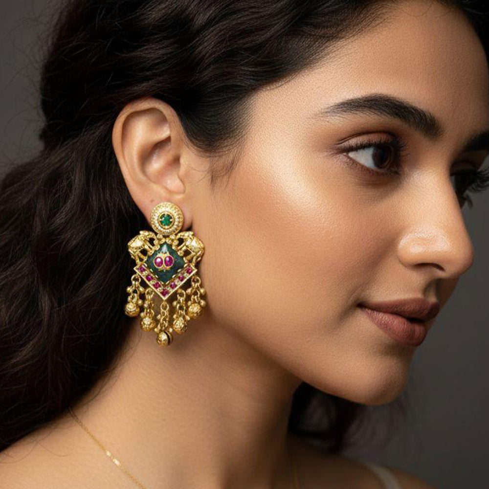 Jewel Addiction Designer Pota Stone And Pearl Dangler Earrings