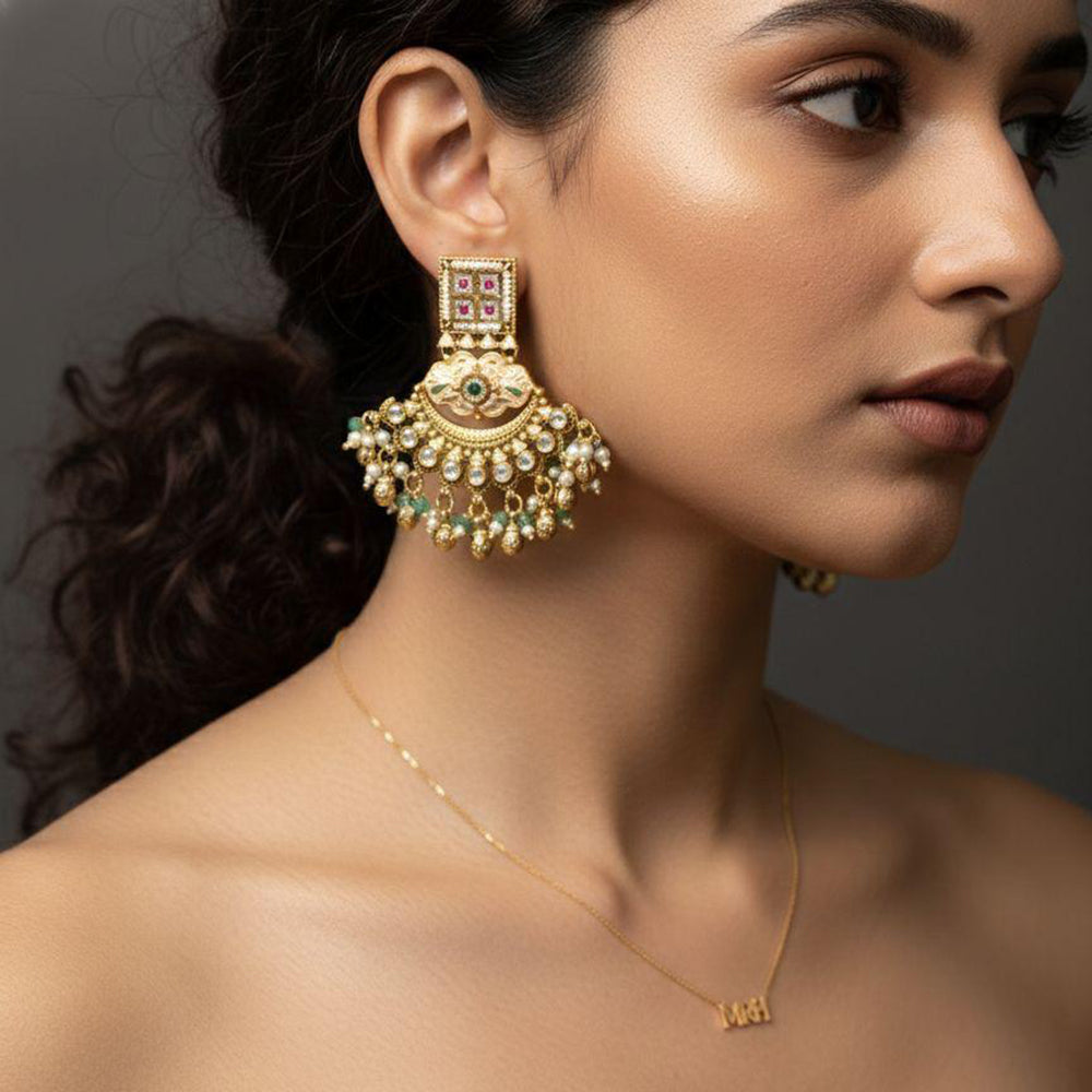 Jewel Addiction Designer Pota Stone And Pearl Dangler Earrings