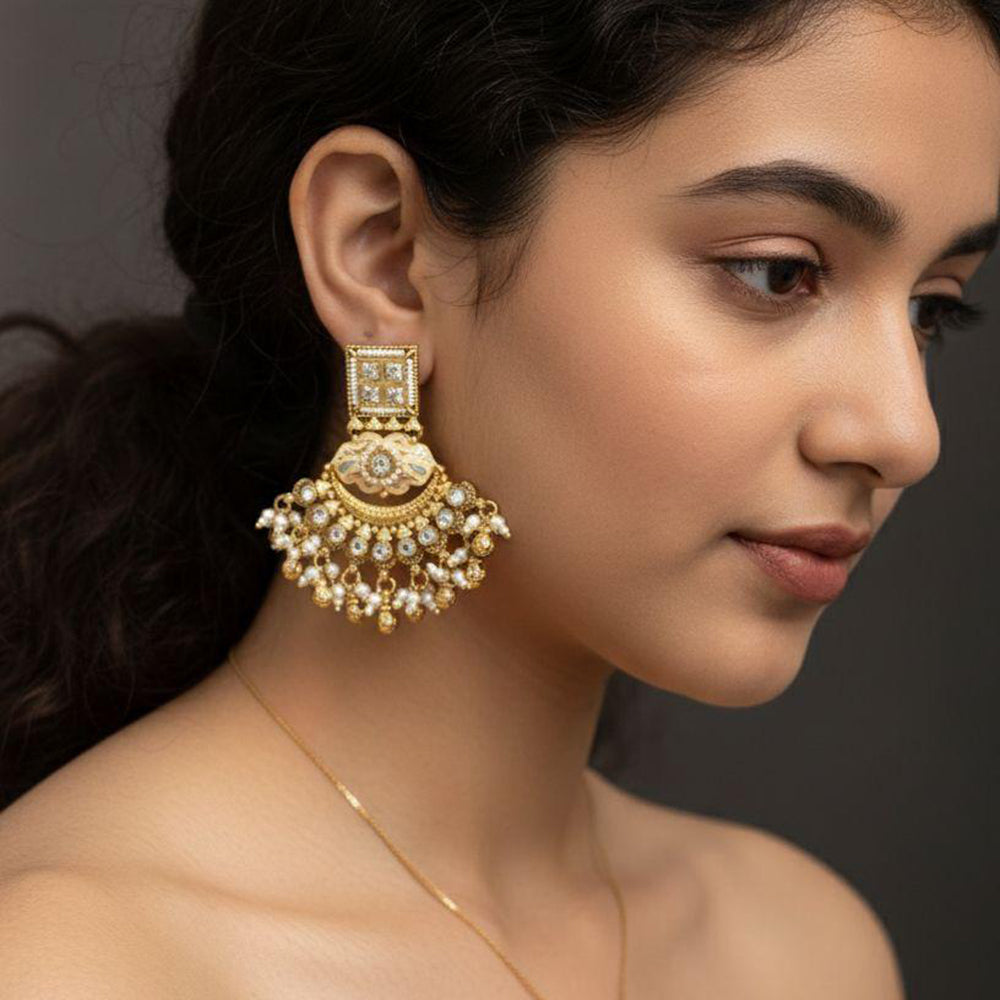 Jewel Addiction Designer Pota Stone And Pearl Dangler Earrings