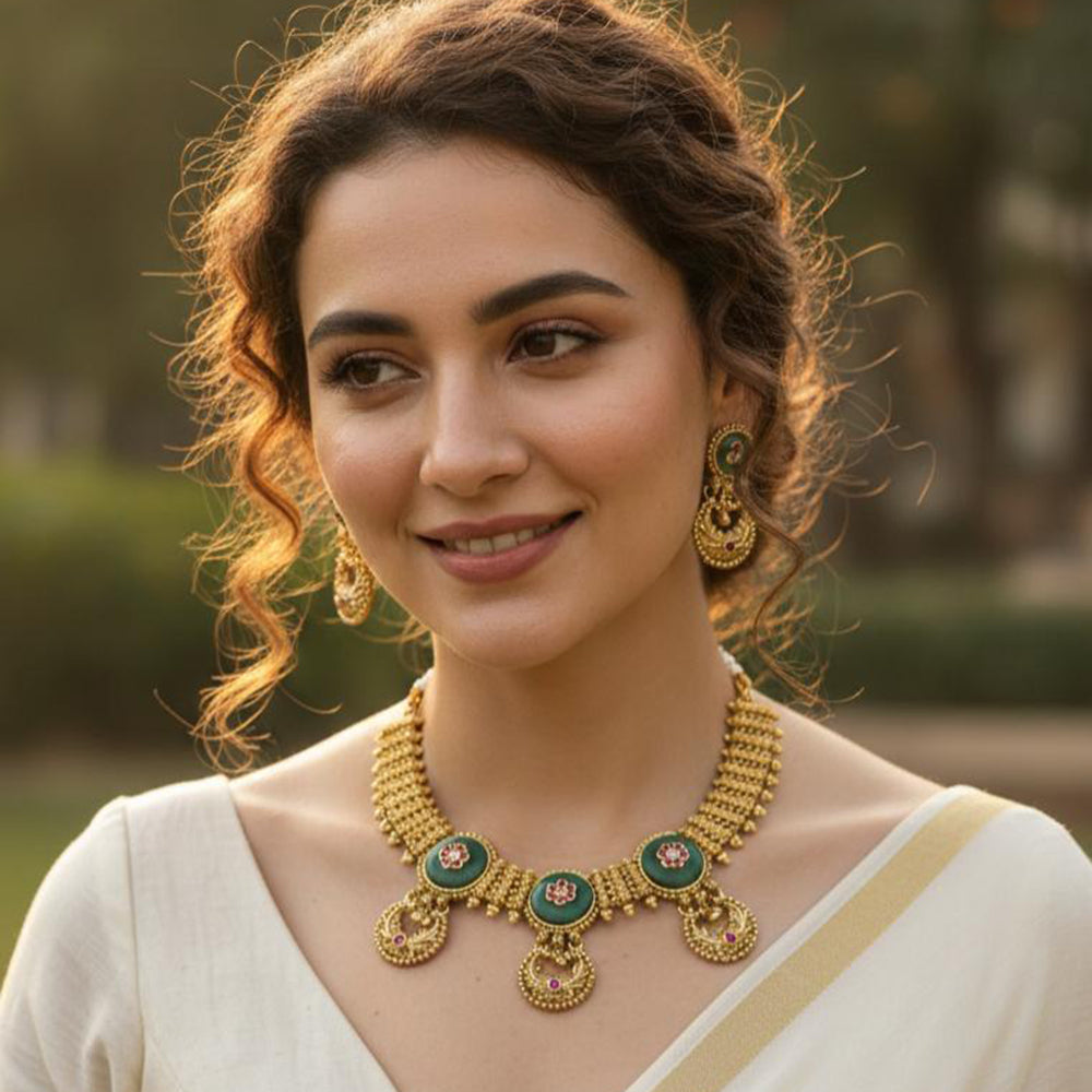 Jewel Addiction Designer Pota Stone And Pearl Necklace Set