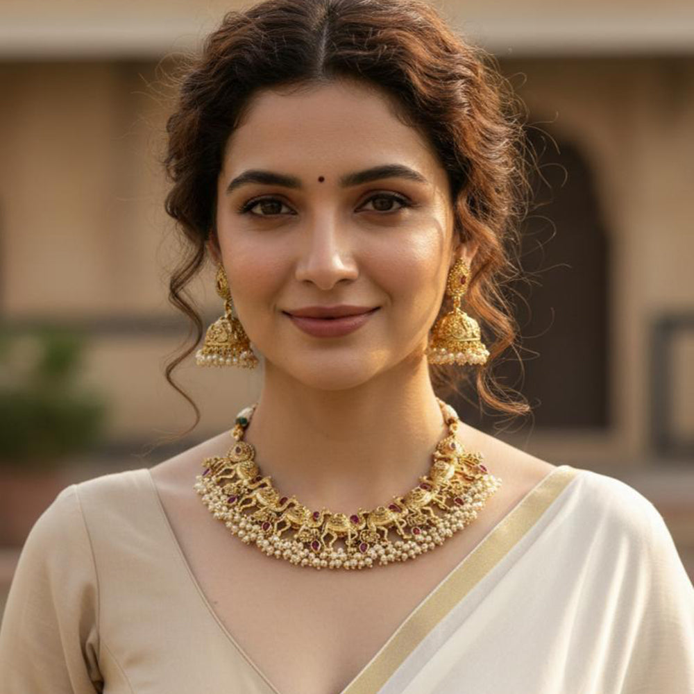 Jewel Addiction Designer Pota Stone And Pearl Necklace Set