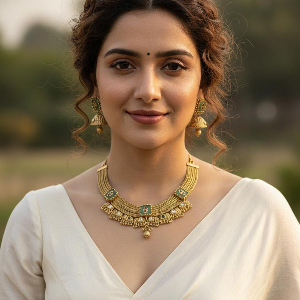 Jewel Addiction Designer Pota Stone And Pearl Necklace Set