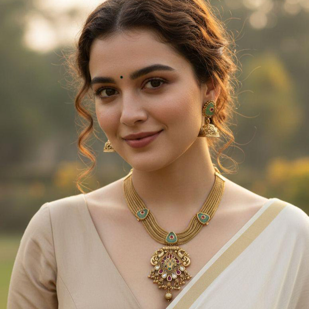 Jewel Addiction Designer Pota Stone And Pearl Necklace Set