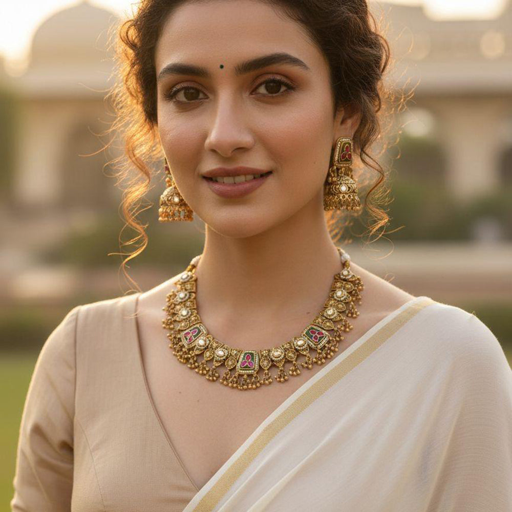 Jewel Addiction Designer Pota Stone And Pearl Necklace Set