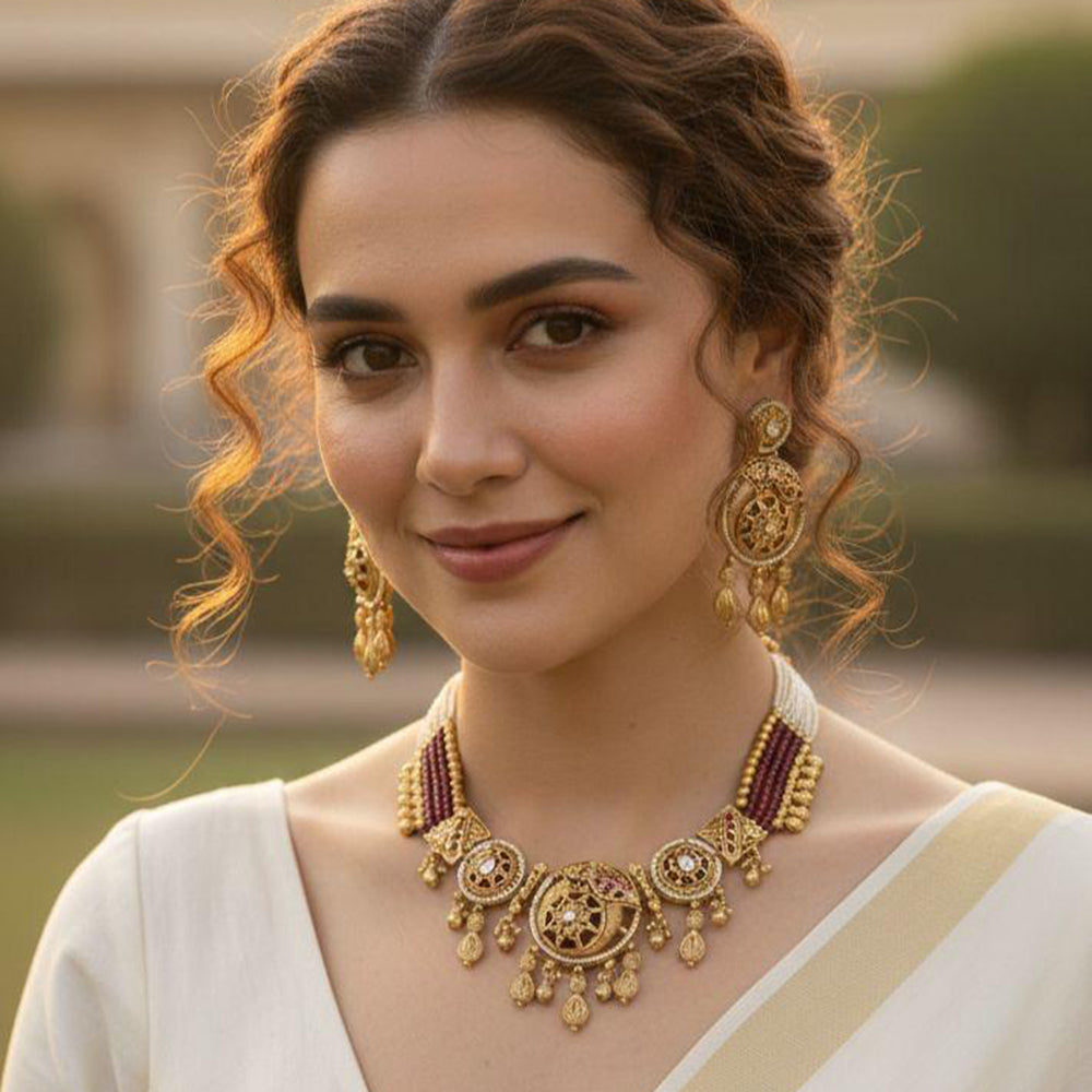 Jewel Addiction Designer Pota Stone And Pearl Necklace Set