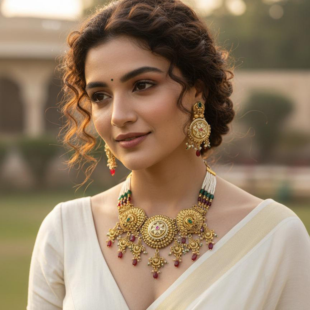 Jewel Addiction Designer Pota Stone And Pearl Necklace Set