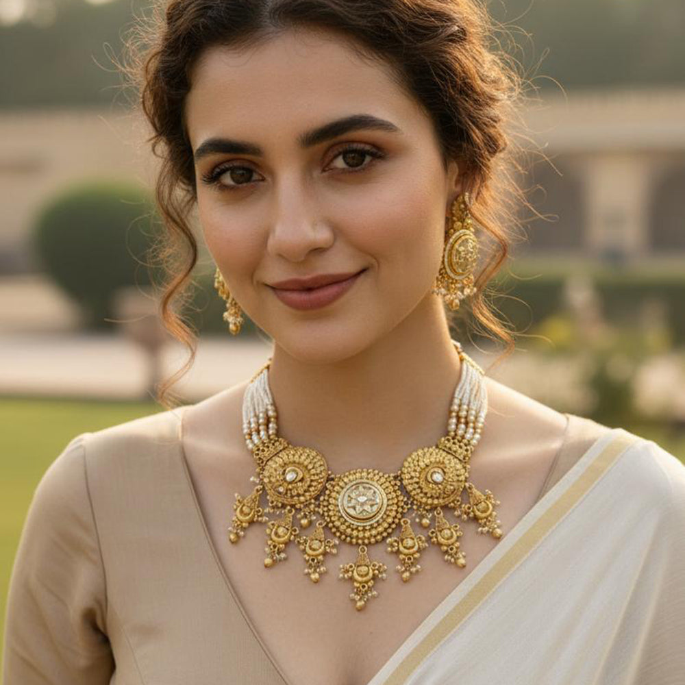 Jewel Addiction Designer Pota Stone And Pearl Necklace Set