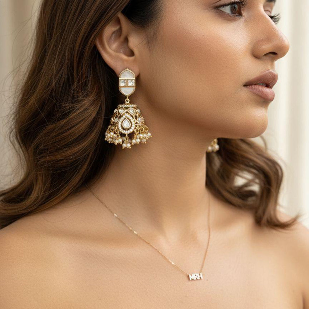 Jewel Addiction Polki Kundan Stone And Beads Designer Jhumki Earrings