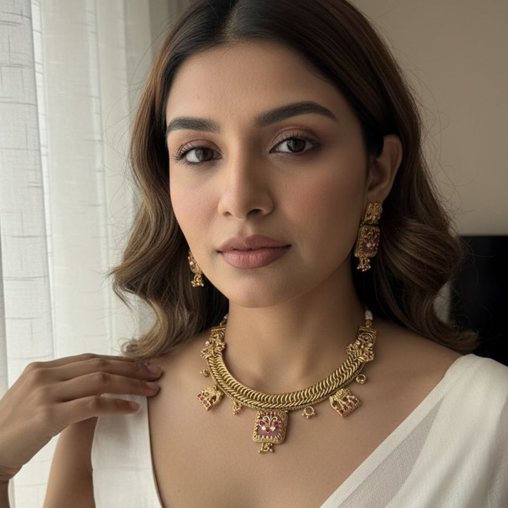 Jewel Addiction Premium Pota Stone And Pearl Necklace Set 
