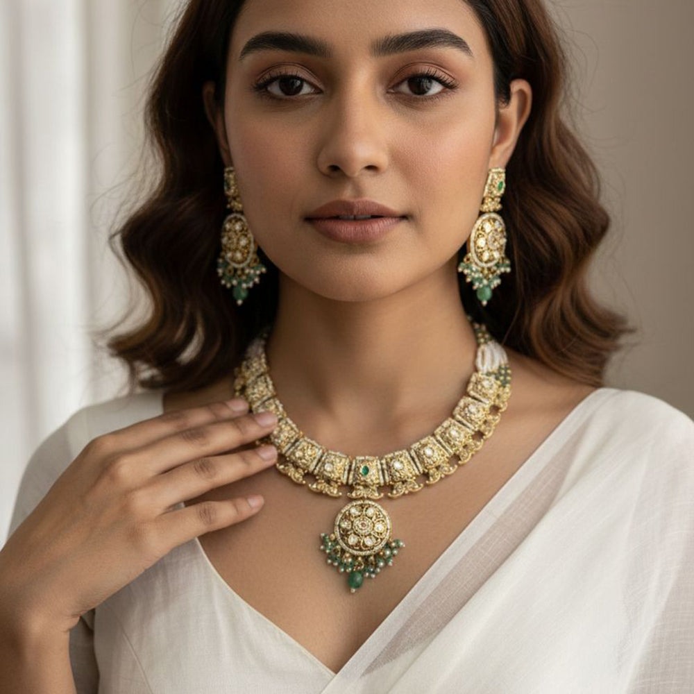 Jewel Addiction Premium Pota Stone And Pearl Necklace Set 