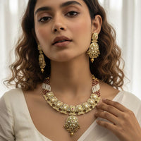 Jewel Addiction Premium Pota Stone And Pearl Necklace Set