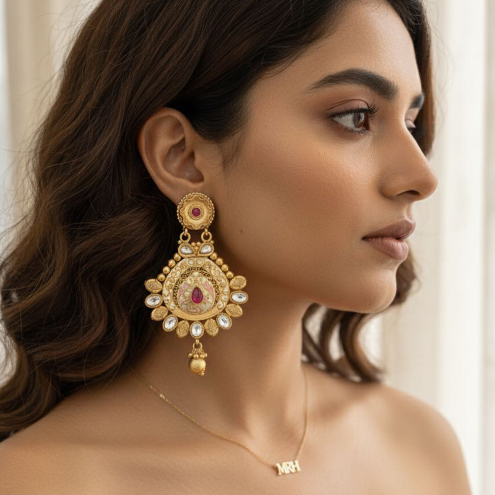 Jewel Addiction Designer Pota Stone And Pearl Dangler Earrings