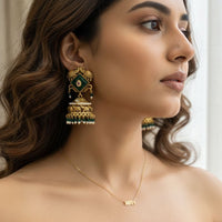 Jewel Addiction Ethnic Designer Pota Stone And Pearl Elephant Jhumki Earrings
