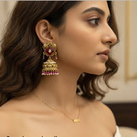Jewel Addiction Ethnic Designer Pota Stone And Pearl Elephant Jhumki Earrings