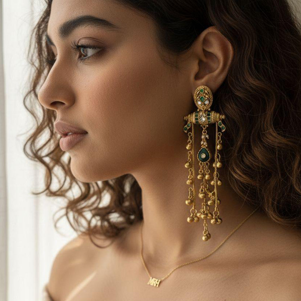 Jewel Addiction Traditional Pota Stone And Pearl Kashmiri Dangler Earrings