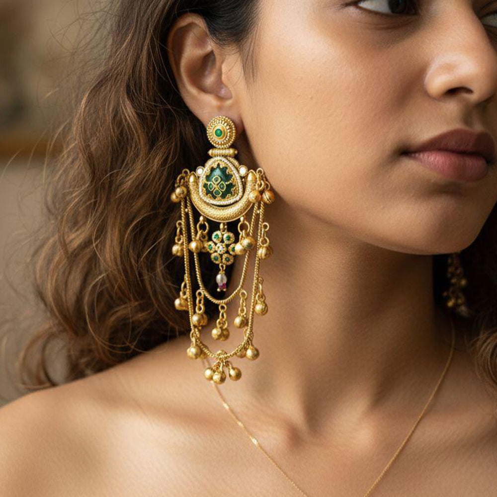 Jewel Addiction Traditional Pota Stone And Pearl Kashmiri Dangler Earrings