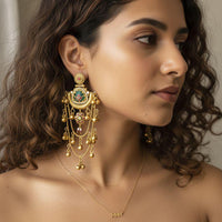 Jewel Addiction Traditional Pota Stone And Pearl Kashmiri Dangler Earrings