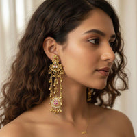 Jewel Addiction Traditional Pota Stone And  Pearl  Meenakari Kashmiri Dangler Earrings