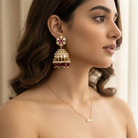 Jewel Addiction EthnicPolki Kundan Stone Beads And Pearl  Designer Jhumki Earrings