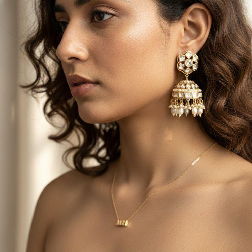 Jewel Addiction EthnicPolki Kundan Stone Beads And Pearl  Designer Jhumki Earrings