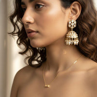 Jewel Addiction EthnicPolki Kundan Stone Beads And Pearl  Designer Jhumki Earrings