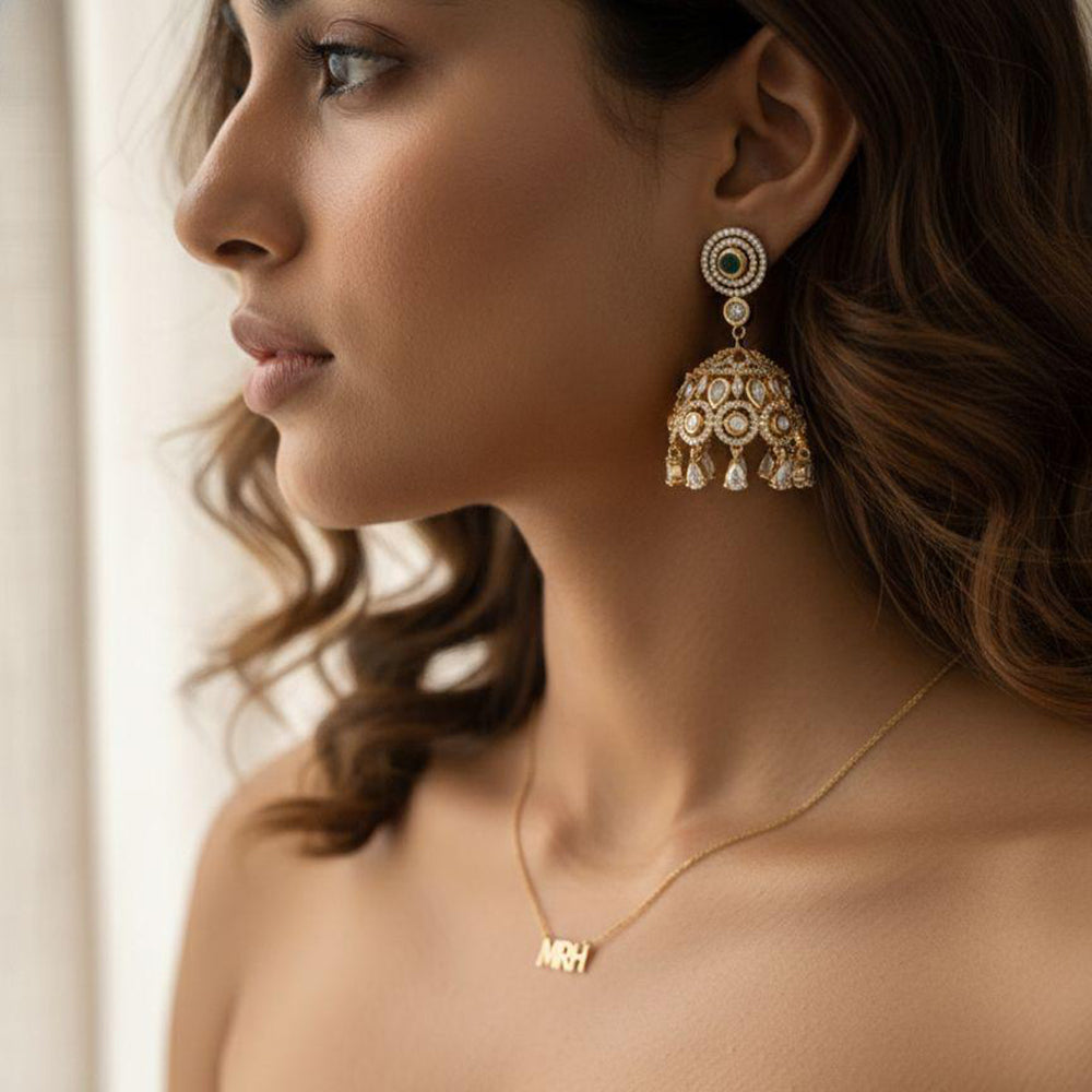 Jewel Addiction EthnicPolki Kundan Stone Beads And Pearl  Designer Jhumki Earrings