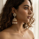 Jewel Addiction EthnicPolki Kundan Stone Beads And Pearl  Designer Jhumki Earrings