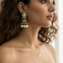 Jewel Addiction Ethnic Designer Pota Stone Beads And Pearl  Jhumki Earrings